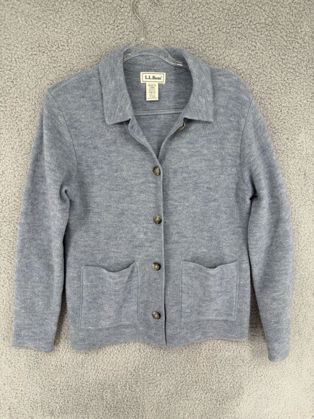 L.L. Bean Women's Light Blue Button-Front Sweater Jacket wool